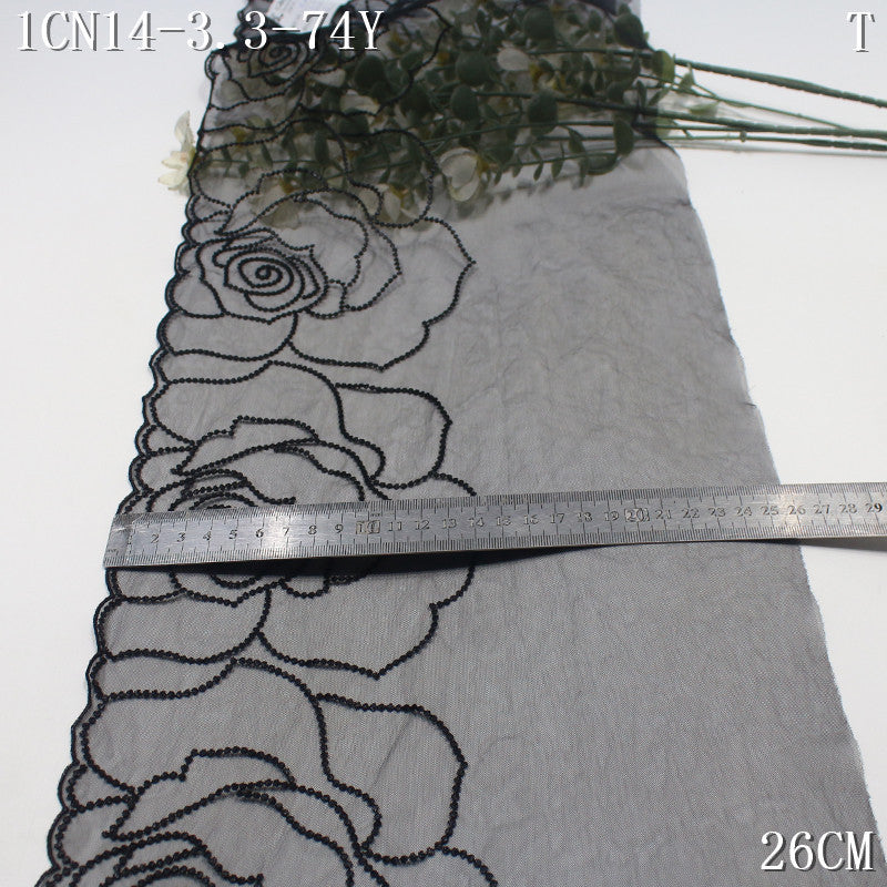 FREEDOMBEAUTY | Simple three-color mesh yarn half-width rose pattern embroidery lace 21cm clothing accessories lace accessories