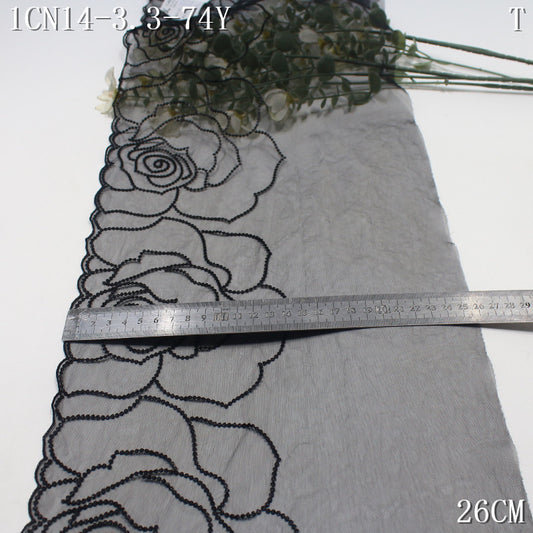 FREEDOMBEAUTY | Simple three-color mesh yarn half-width rose pattern embroidery lace 21cm clothing accessories lace accessories