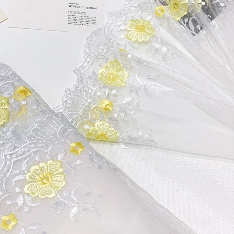 FREEDOMBEAUTY | In Stock White Background Yellow Floral Mesh Embroidered Lace Accessories Decorative Fabric Design Clothing DIY