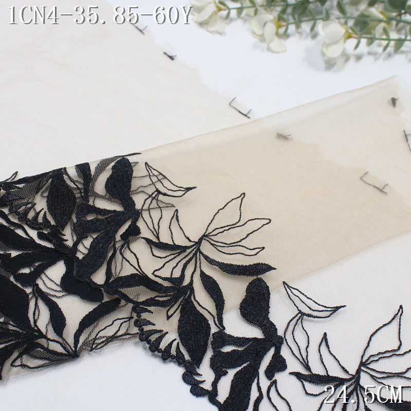 【1Pack】-Freedombeauty | Stylish and simple apricot light mesh polyester thread flower embroidery lace 24.5cm clothing accessories