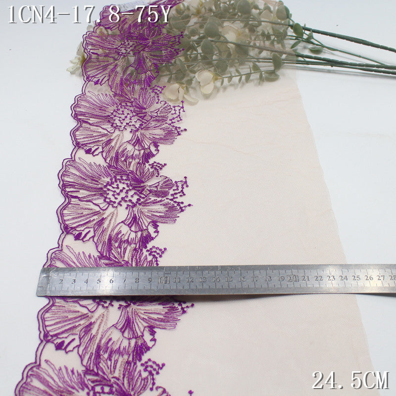 FREEDOMBEAUTY | [1Pack] Purple Gold Thread Poppy Flower Mesh Yarn Embroidery Lace 24.5cm Sex Fun Clothing Lace Lace Accessories