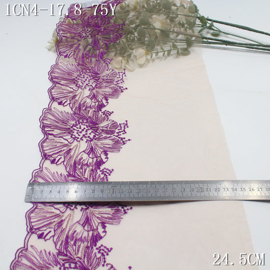 FREEDOMBEAUTY | [1Pack] Purple Gold Thread Poppy Flower Mesh Yarn Embroidery Lace 24.5cm Sex Fun Clothing Lace Lace Accessories