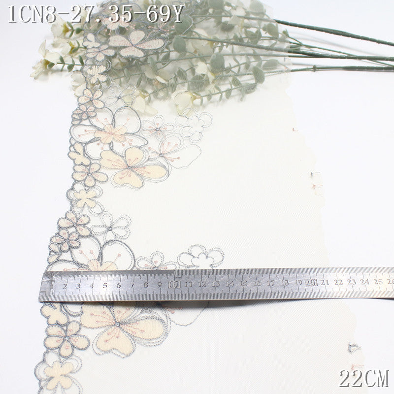 FREEDOMBEAUTY | [1Pack] Pastoral elegant gray apricot mesh gold thread flower embroidery lace, dress children's lace accessories DIY