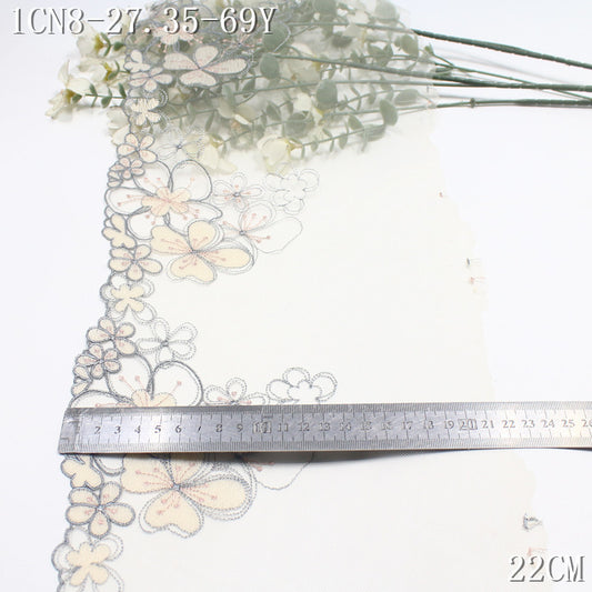 FREEDOMBEAUTY | [1Pack] Pastoral elegant gray apricot mesh gold thread flower embroidery lace, dress children's lace accessories DIY