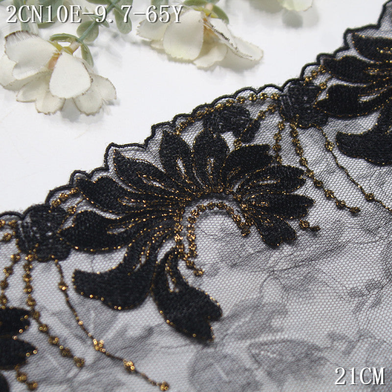 FREEDOMBEAUTY | Black light lace mesh gold thread floral embroidered lace, vintage clothing cheongsam lace accessories
