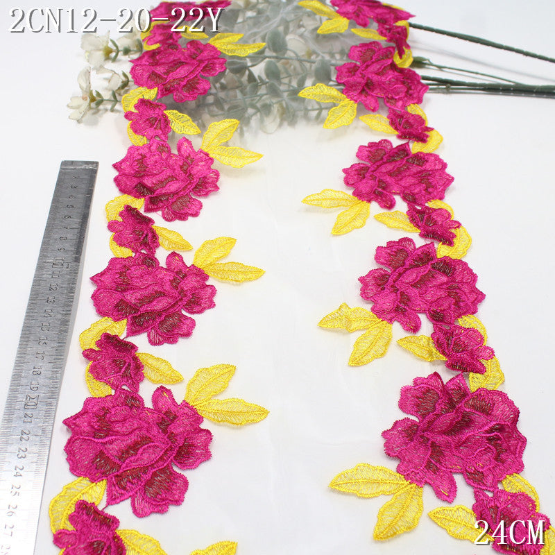 FREEDOMBEAUTY | Vintage Bilateral Rose Red Floral Mesh Embroidery Lace 24cm Clothing Underwear Home Lace Accessories