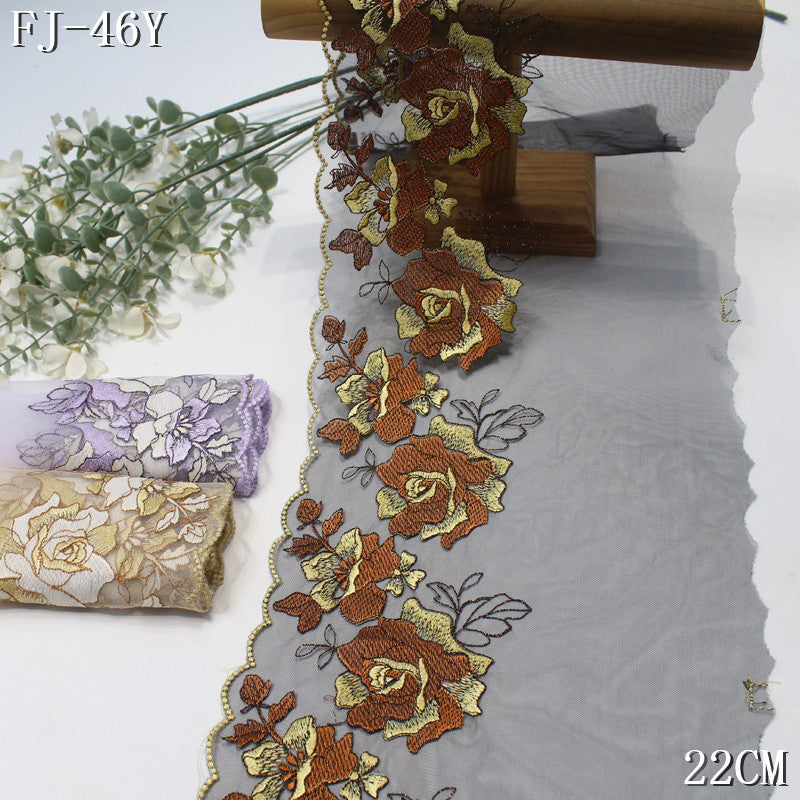 FREEDOMBEAUTY | [1pack] Pastoral three-color mesh texture color matching rose embroidery lace 22cm clothing lace DIY accessories