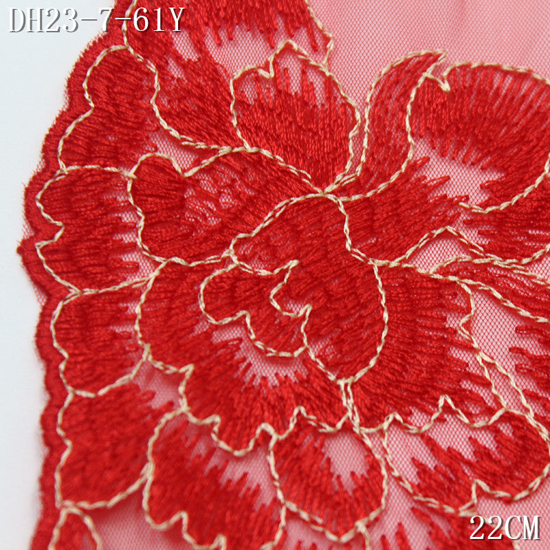 FREEDOMBEAUTY | Big red Chinese festive exquisite flower mesh embroidery lace, wedding cheongsam lace accessories DIY