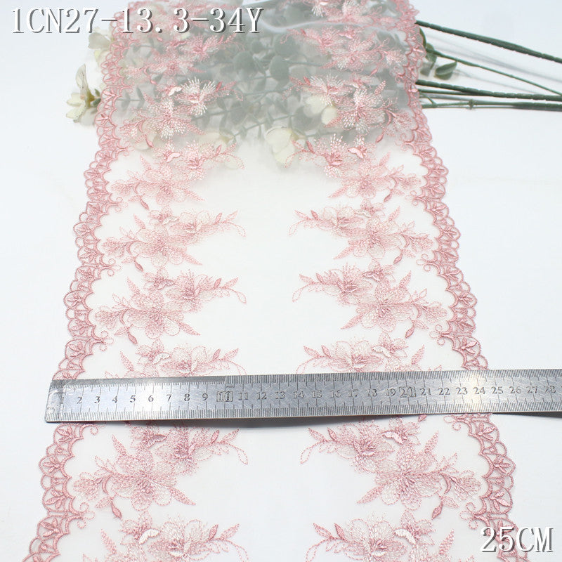 FREEDOMBEAUTY | [1Pack] Spring New Bilateral Pink Flower Mesh Embroidery Lace 25cm Dress Clothing Lace Accessories