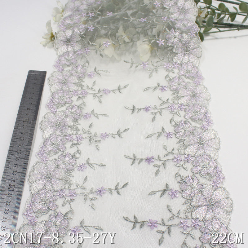 FREEDOMBEAUTY | [1Pack] Light purple bilateral texture flower mesh embroidery lace 22cm skirt dress lace accessories DIY