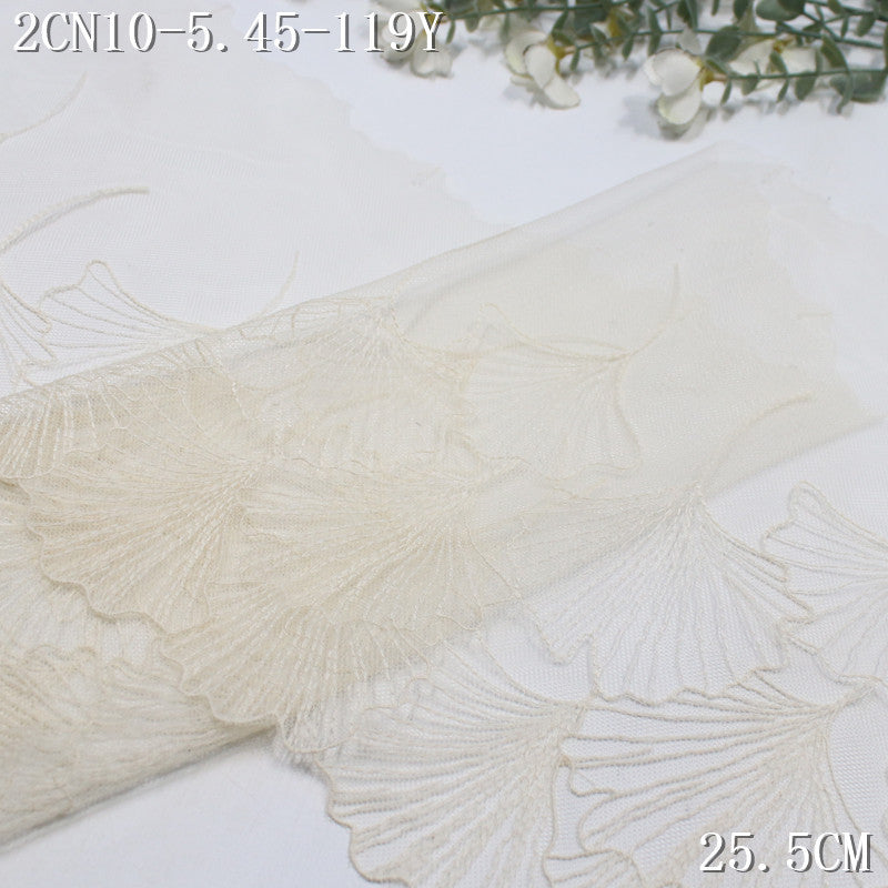 【1Pack】-Freedombeauty | Light apricot mesh simple style unilateral ginkgo biloba pattern embroidery lace 25.5cm clothing accessories lace