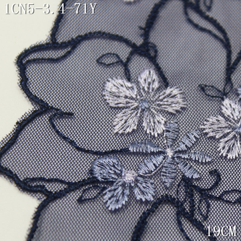 FREEDOMBEAUTY | Navy blue classic flower bloom mesh embroidery lace, clothing skirt hair band lace accessories