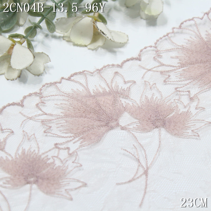 FREEDOMBEAUTY | Fresh naked pink dandelion light mesh embroidery lace, girl skirt decoration handmade dress accessories
