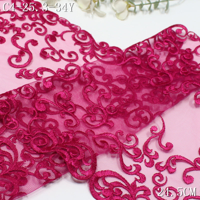 FREEDOMBEAUTY | Rose Red Classical Bilateral Roll Grass Mesh Embroidery Lace, Apparel Underwear Home Accessories