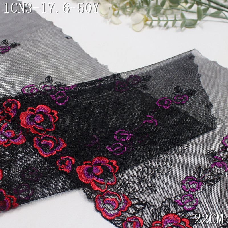 【1Pack】-Freedombeauty | European and American retro black mesh sexy gradual change flower embroidery lace 22cm clothing underwear DIY accessories