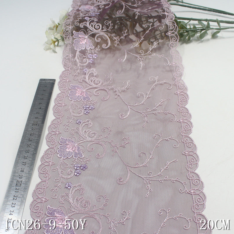 FREEDOMBEAUTY | [1Pack] Palace style purple mesh yarn embroidered lace exquisite flower 20cm ancient Hanfu lace accessories