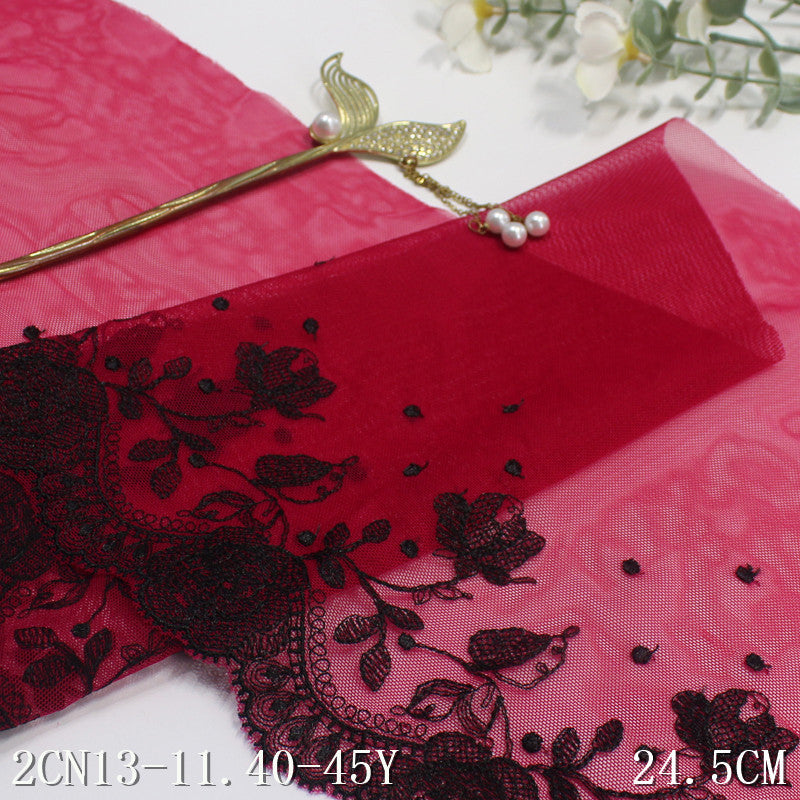FREEDOMBEAUTY | Vintage Crimson Mesh Embroidery Lace 24.5cm Clothing Curtain DIY Lace Accessories