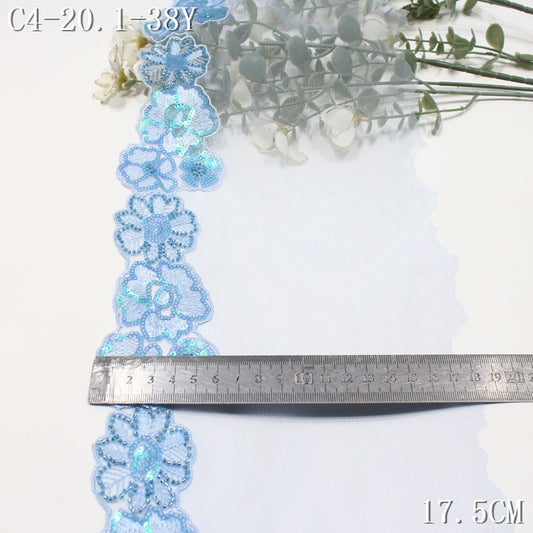 FREEDOMBEAUTY |  Dream Wonderland Bead Sequined Flower Light Blue Mesh Embroidery Lace, Dress Decoration DIY Lace Accessories