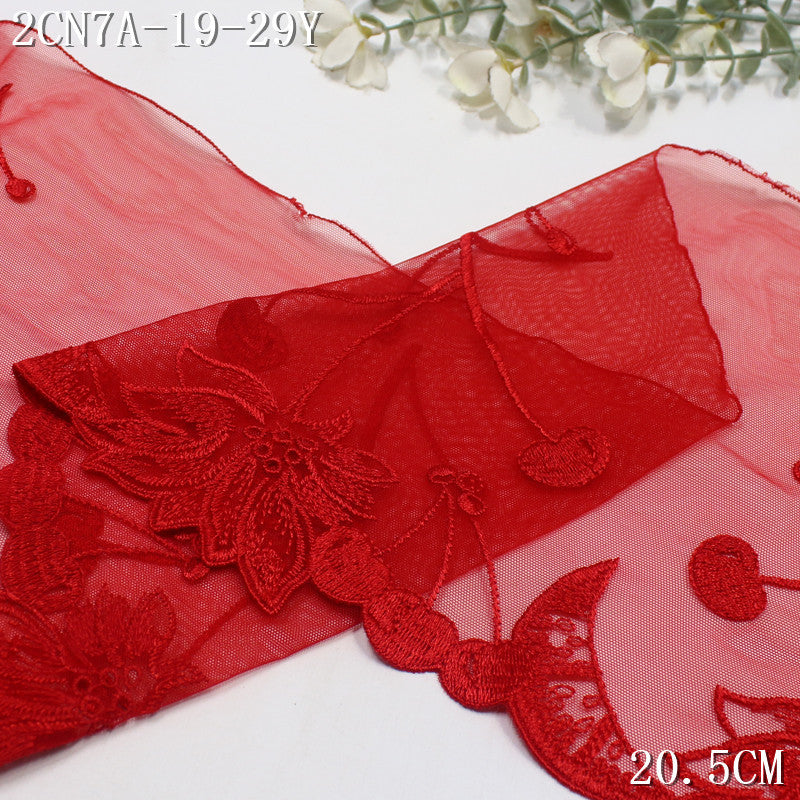 FREEDOMBEAUTY | Modern fashion multi-colored mesh cherry flower elastic embroidery lace 20.5cm clothing accessories