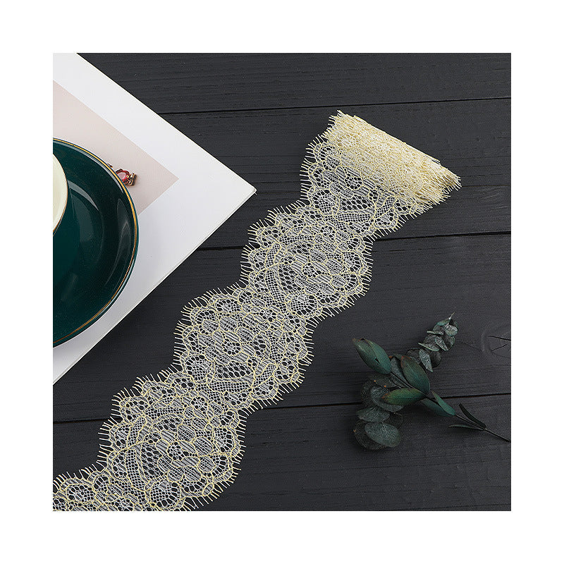 FREEDOMBEAUTY | [no- stretch] Gold thread eyelash lace, nylon silk elastic lace edge, high-end lace accessories for home textile clothing