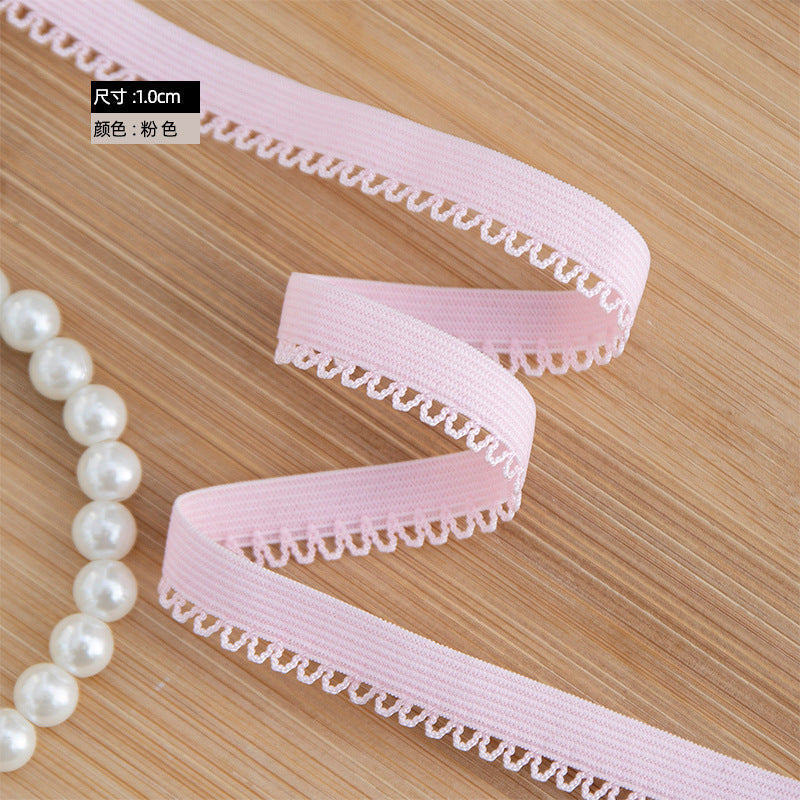 FREEDOMBEAUTY | Factory direct 1.0CM micro-elastic small pointed bud webbing, pink red black spot DIY clothing decorative belt