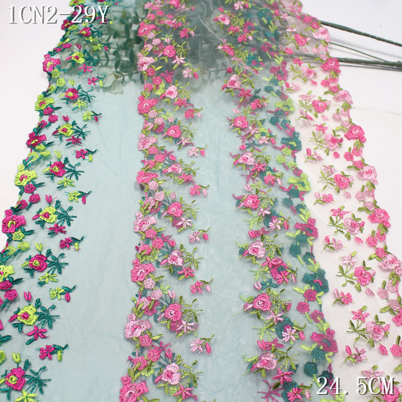 FREEDOMBEAUTY | [1Pack] Pink and green mesh embroidery lace pastoral small floral, clothing skirt decoration DIY lace accessories
