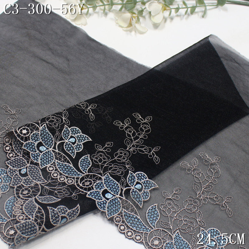 FREEDOMBEAUTY |  black mesh embroidery lace classical gold thread flower 24.5cm high-end dress lace accessories