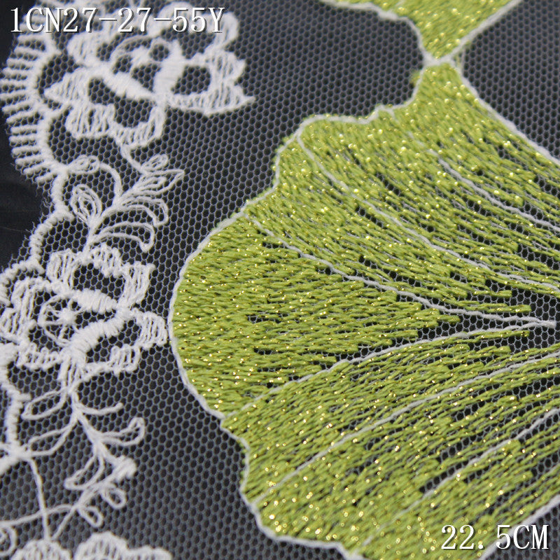 FREEDOMBEAUTY | [1Pack] Fashion natural gold silk green ginkgo leaf mesh embroidery lace, high-end clothing wedding dress DIY lace accessories