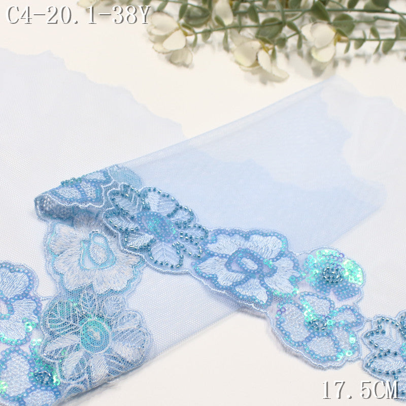 FREEDOMBEAUTY |  Dream Wonderland Bead Sequined Flower Light Blue Mesh Embroidery Lace, Dress Decoration DIY Lace Accessories