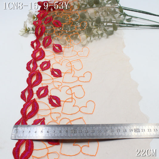 【1Pack】-Freedombeauty | Embroidery lace flame red lips love fashion light mesh 26cm underwear clothing DIY lace accessories