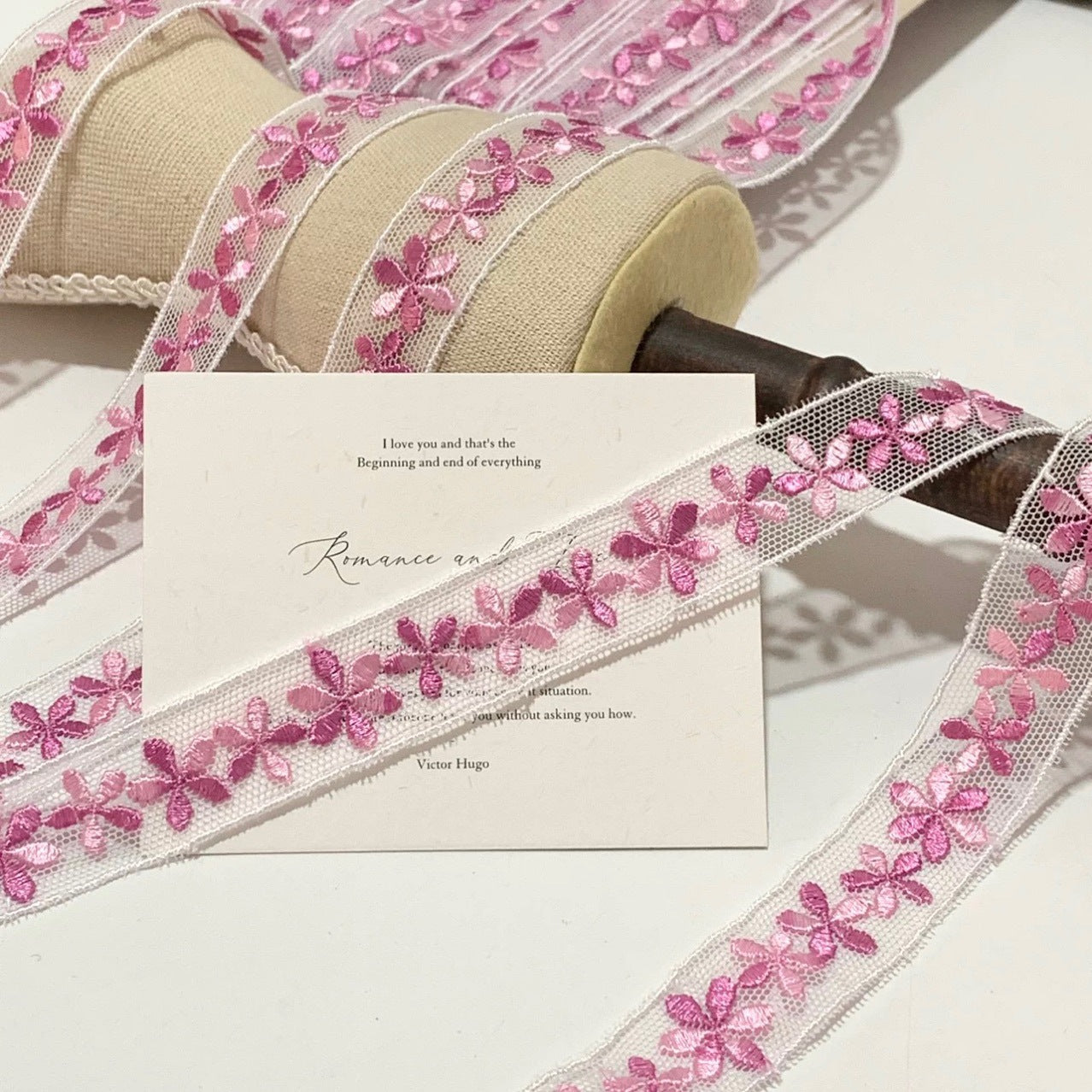 FREEDOMBEAUTY | Spot exquisite pink and purple white bilateral mesh embroidery lace accessories decorative fabric design clothing DIY