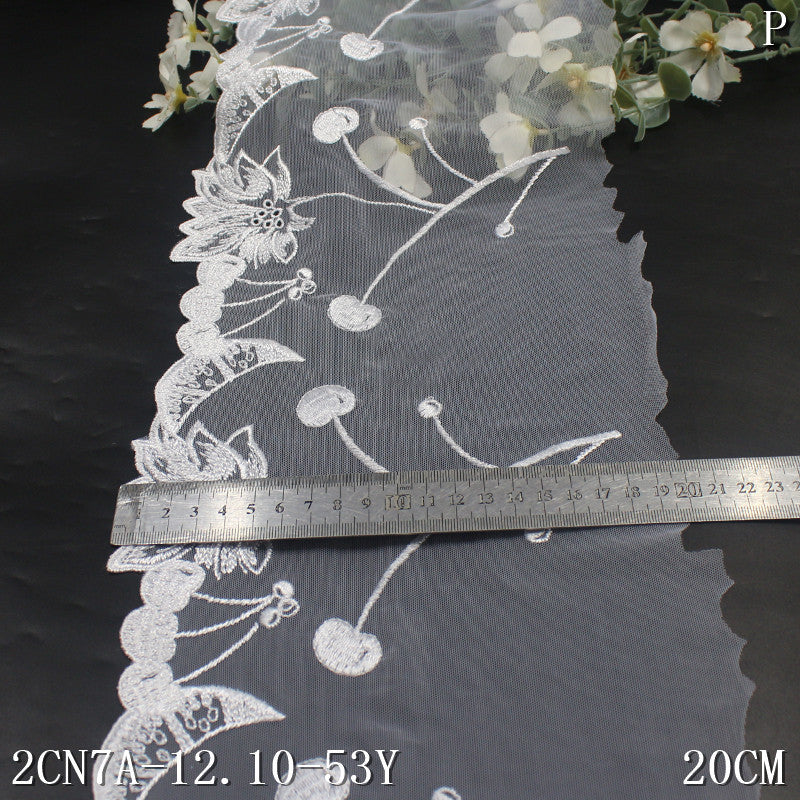 FREEDOMBEAUTY | Modern fashion multi-colored mesh cherry flower elastic embroidery lace 20.5cm clothing accessories