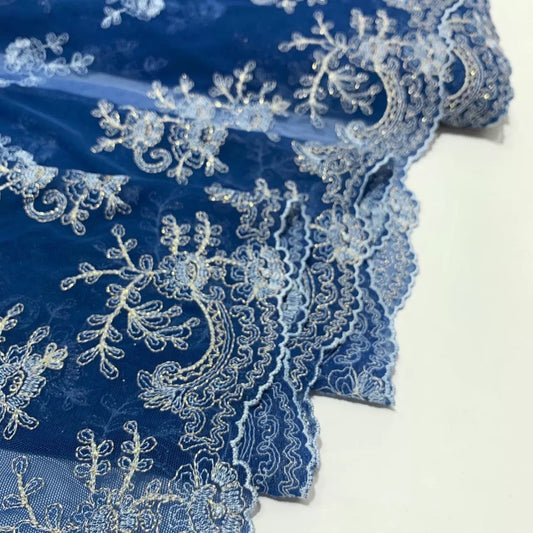 FREEDOMBEAUTY | In stock, double-sided heavy industry silver thread elastic mesh embroidery lace accessories decorative fabric design DIY clothing