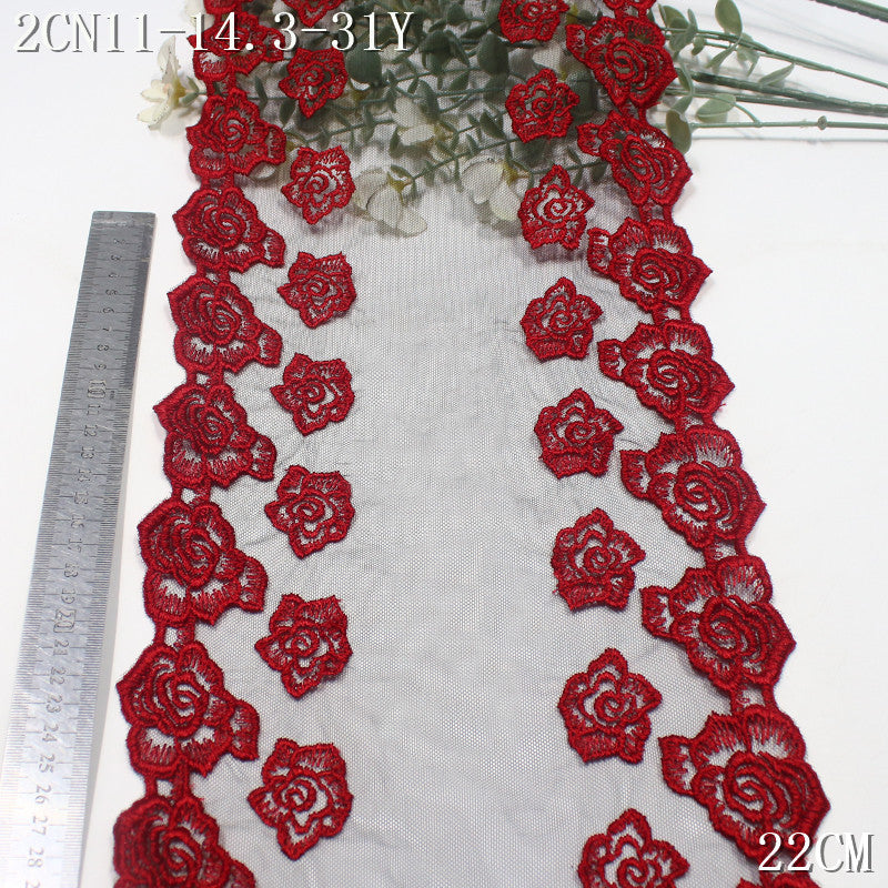 FREEDOMBEAUTY | Bilateral rose flower pattern mesh embroidery lace 22cm skirt trim veil tube top lace accessories
