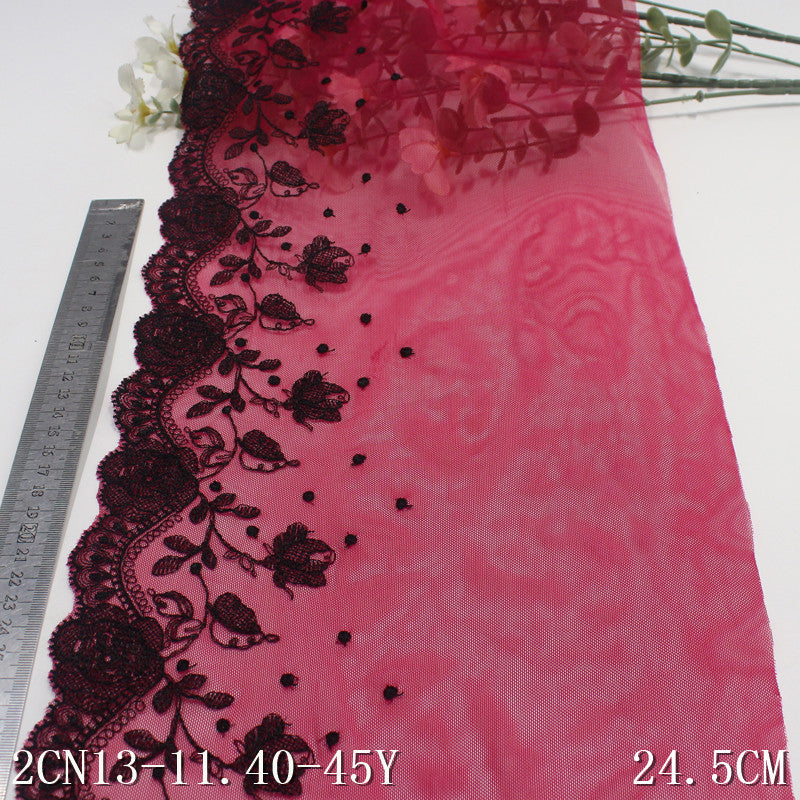 FREEDOMBEAUTY | Vintage Crimson Mesh Embroidery Lace 24.5cm Clothing Curtain DIY Lace Accessories
