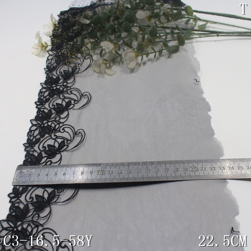 FREEDOMBEAUTY | [1pack] Classic black mesh embroidery lace water-soluble texture pattern 22.5cm clothing underwear DIY accessories