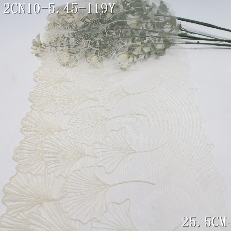【1Pack】-Freedombeauty | Light apricot mesh simple style unilateral ginkgo biloba pattern embroidery lace 25.5cm clothing accessories lace