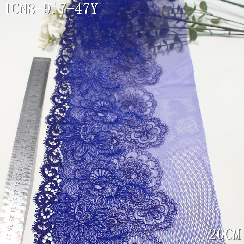 FREEDOMBEAUTY | [1Pack] Royal blue mesh bright retro silver thread pattern water-soluble lace, dance dress home lace accessories