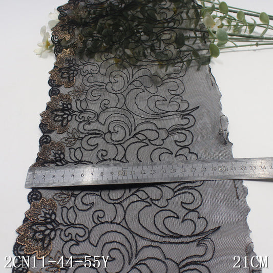 FREEDOMBEAUTY | [1pack] Black mesh fashion roll grass pattern embroidery lace 21cm high-end clothing sofa cushion lace accessories