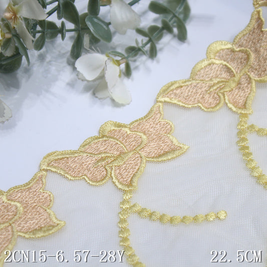 FREEDOMBEAUTY | [1Pack] Textured golden yellow flower mesh embroidery lace, underwear and apparel splicing supplies, lace lace accessories