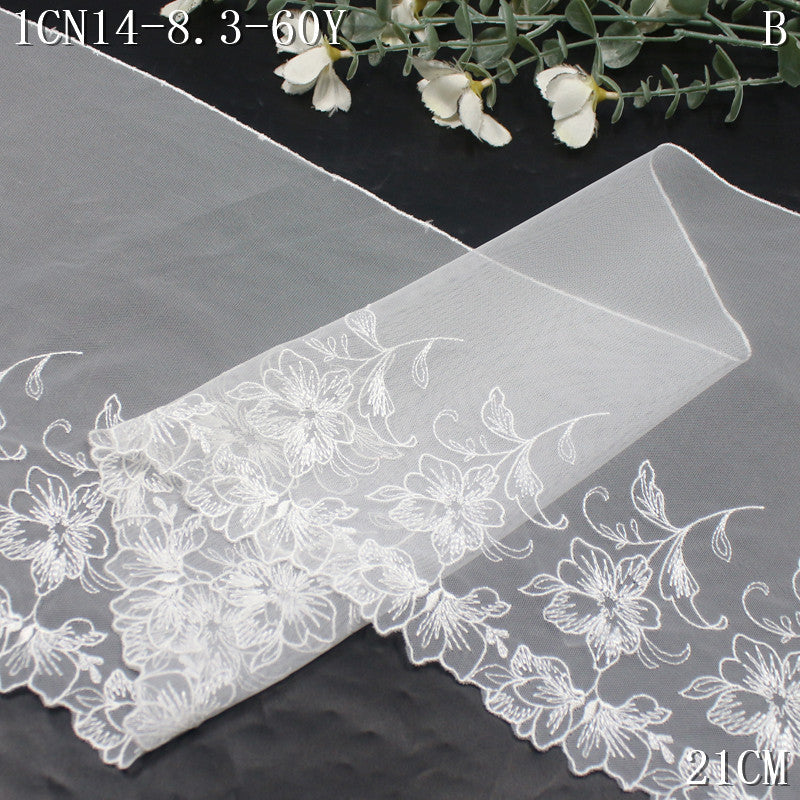 FREEDOMBEAUTY | [1Pack] Exquisite pure white flower cluster mesh yarn embroidered lace 21cm skirt underwear decorative lace accessories