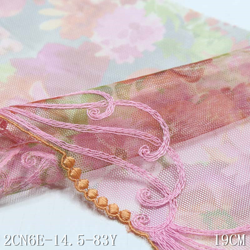 FREEDOMBEAUTY | Small fresh pink printing mesh embroidery lace polyester pattern, skirt decoration clothing handmade accessories wholesale