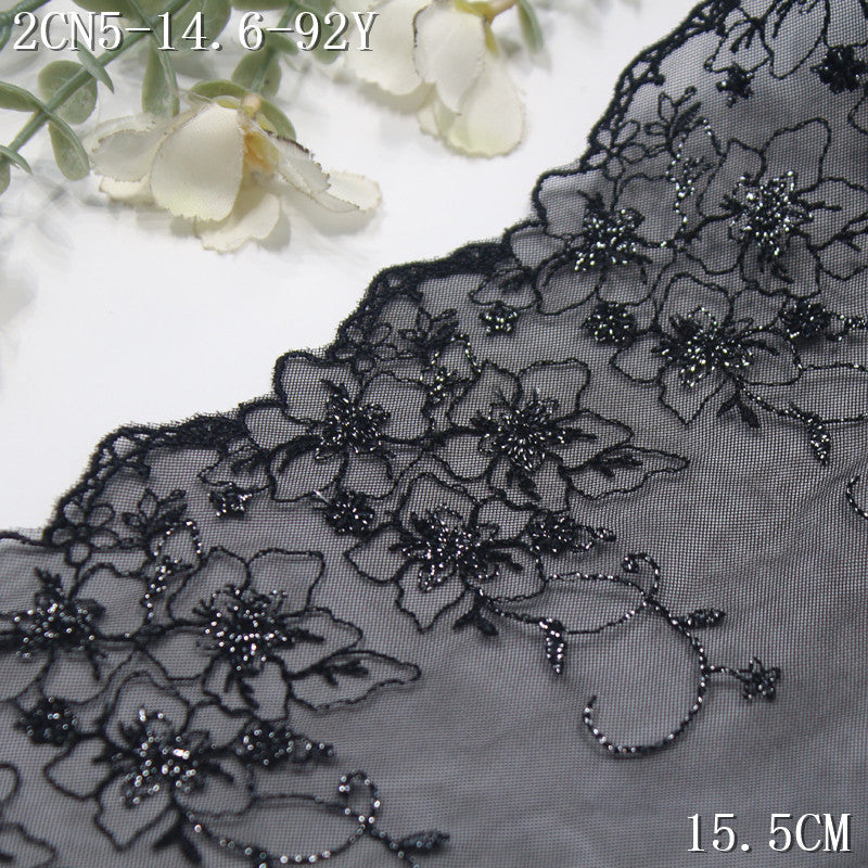 FREEDOMBEAUTY | Black exquisite silver thread small flower mesh embroidered lace, dress children's clothing lace accessories