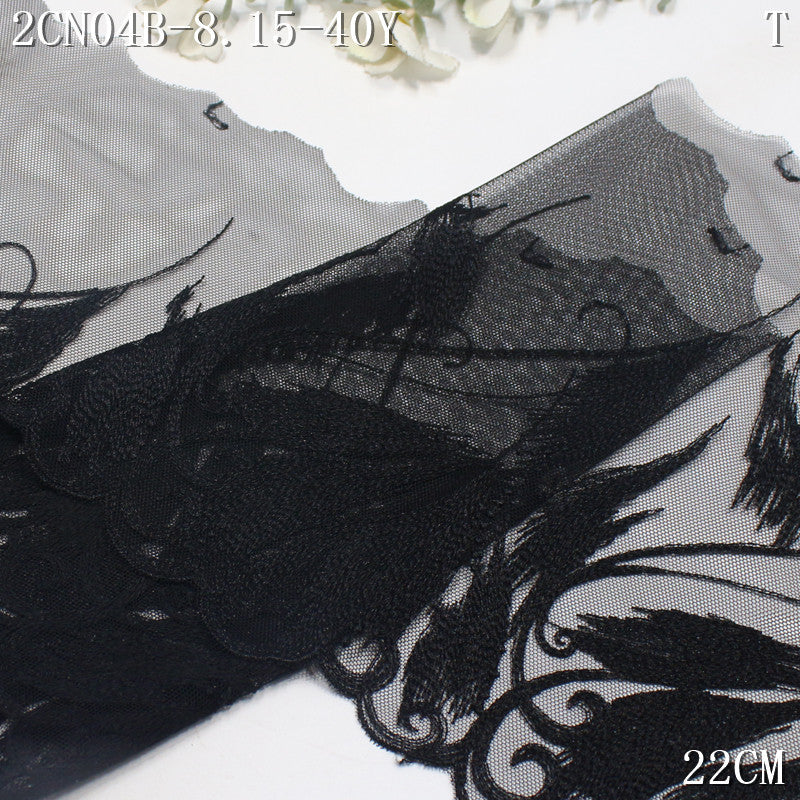 FREEDOMBEAUTY | [1Pack] Black Gothic feathers falling mesh embroidery lace, fashion dress decoration lace accessories