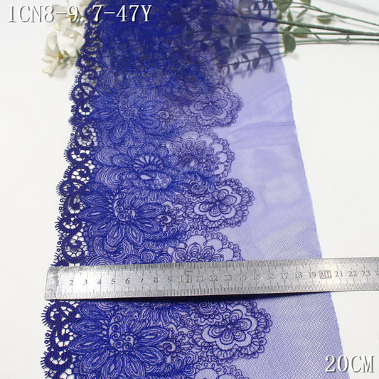 FREEDOMBEAUTY | [1Pack] Royal blue mesh bright retro silver thread pattern water-soluble lace, dance dress home lace accessories