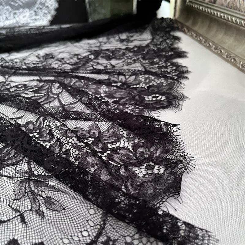 FREEDOMBEAUTY | Lace eyelash fabric black and white dress nylon eyelash lace fabric 150cm lace accessories ins