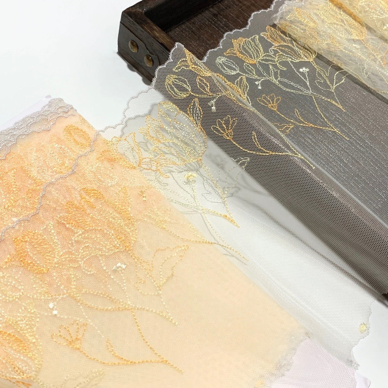 FREEDOMBEAUTY | Spot light yellow retro tulip embroidered mesh lace accessories decorative design DIY