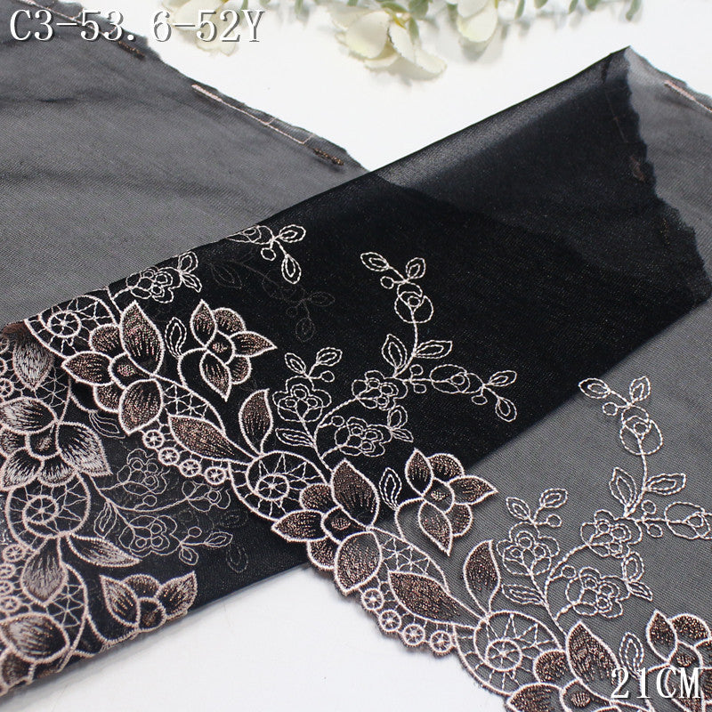 FREEDOMBEAUTY |  black mesh embroidery lace classical gold thread flower 24.5cm high-end dress lace accessories