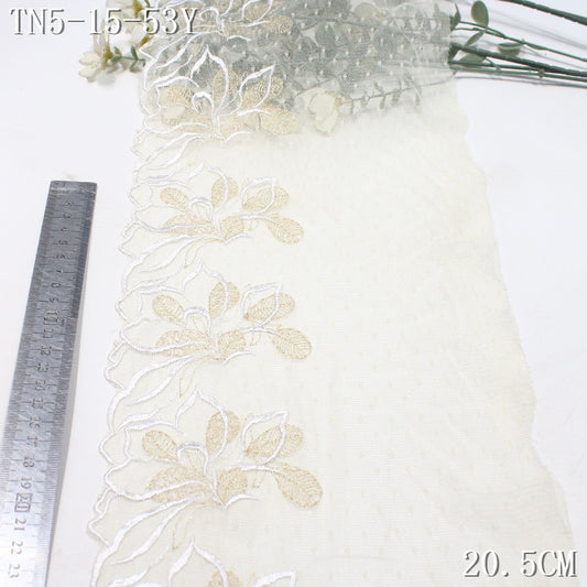 FREEDOMBEAUTY | [1Pack] Light luxury beige lace mesh gold leaf flower embroidery lace, clothing underwear dress lace accessories