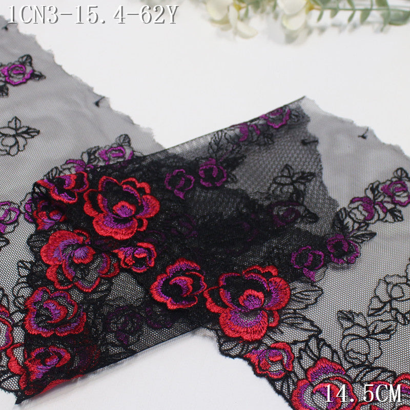 【1Pack】-Freedombeauty | European and American retro black mesh sexy gradual change flower embroidery lace 22cm clothing underwear DIY accessories